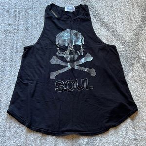 Soulcycle racer bank tank top (used) black with silver foil logo size small